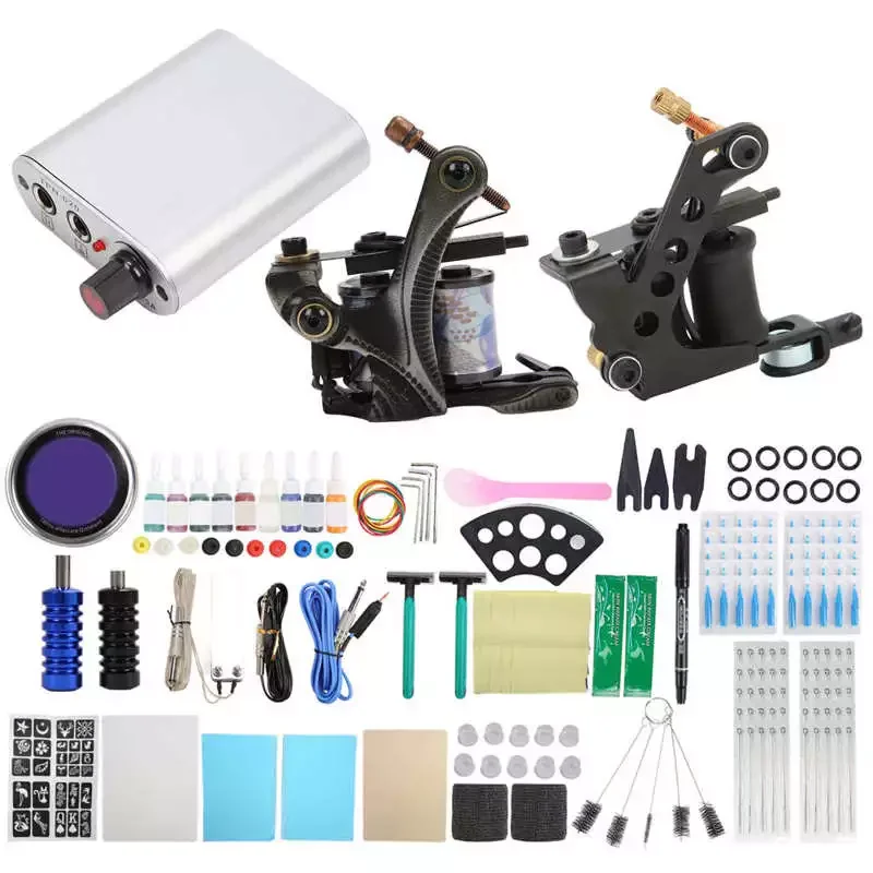 

Complete Tattoo Machine Coils Kit Repair Cream Liner Shader Reduce Fatigue 2 Tattoo Coil Machine Kit Silicone Practice Skin for