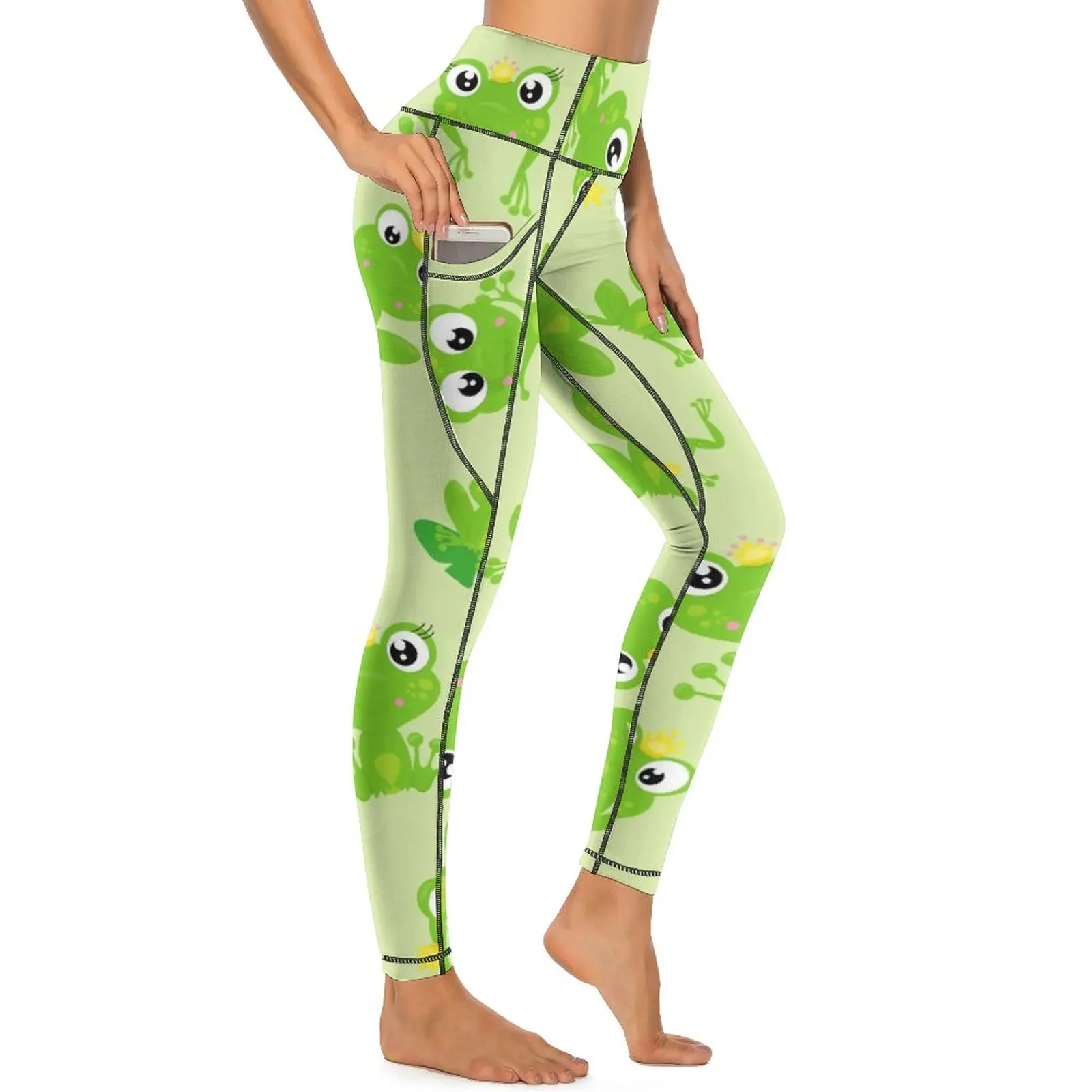 

Frog Prince Leggings Sexy Cute Animal Print Gym Yoga Pants High Waist Quick-Dry Sports Tights Pockets Kawaii Custom Leggins