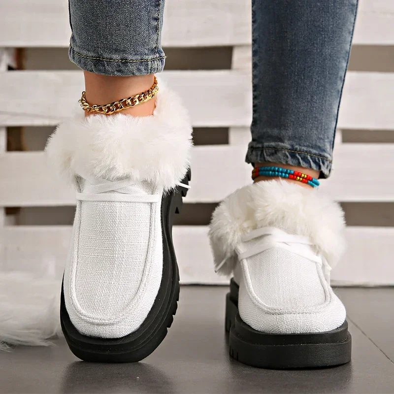 Женские ботинки на плоской подошве платформе теплая прогулочная зимняя обувь