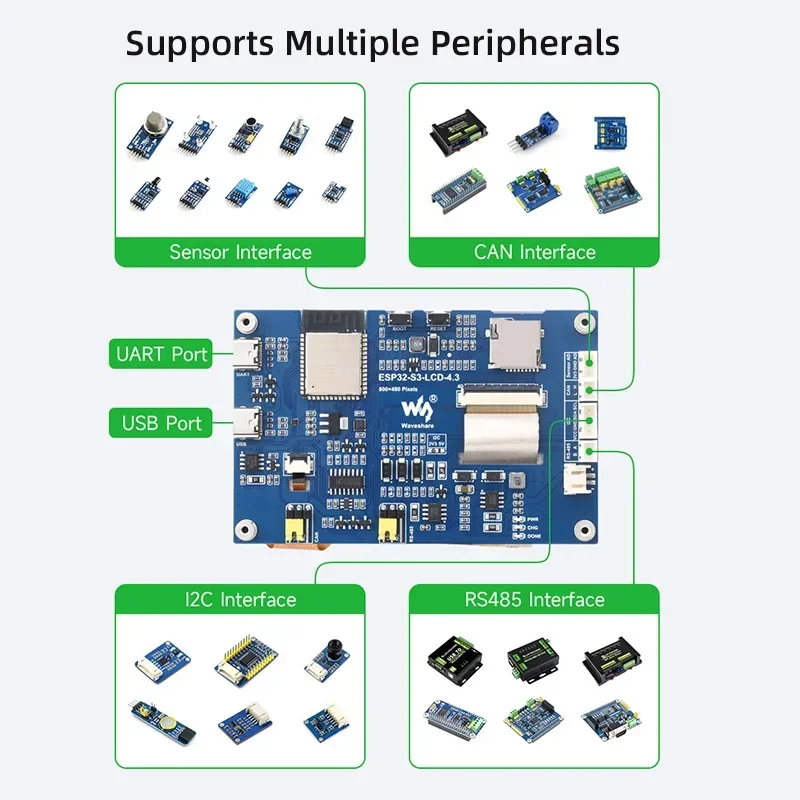 ESP32-S3 4 3 дюйма емкостный сенсорный дисплей макетная плата 800 × 480 32-разрядный LX7