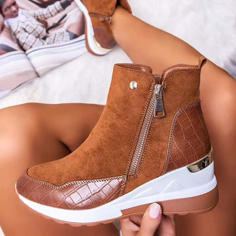 

2023 Women Boots Wedges Autumn Winter Fashion Zipper Round Toe Women Ankle Boots Thick Bottom Casual Botas Mujer Plus Size 43