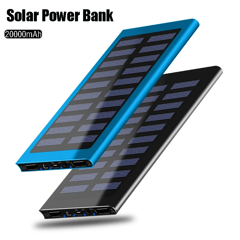 

Solar Power Bank 20000mAh Portable Charge PowerBank Convenient Travel External Auxiliary Battery for iPhone MI