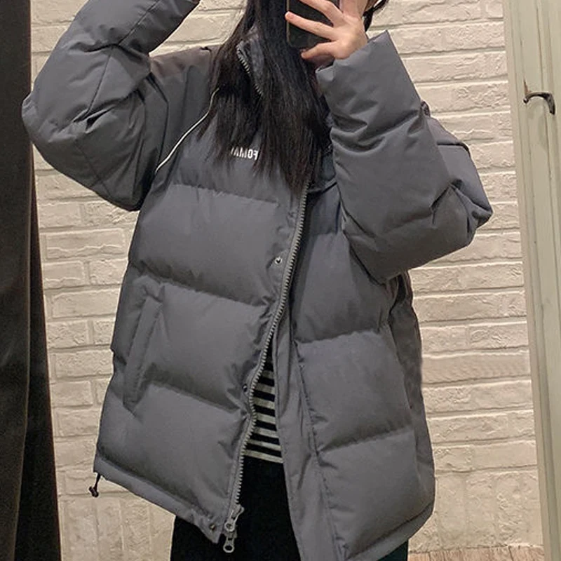 Trendy Basic Pure Cotton Down Padded Jacket for Female Women Winter Popular Soft Thick Leisure Stand Collar Outerwear Parkas New
