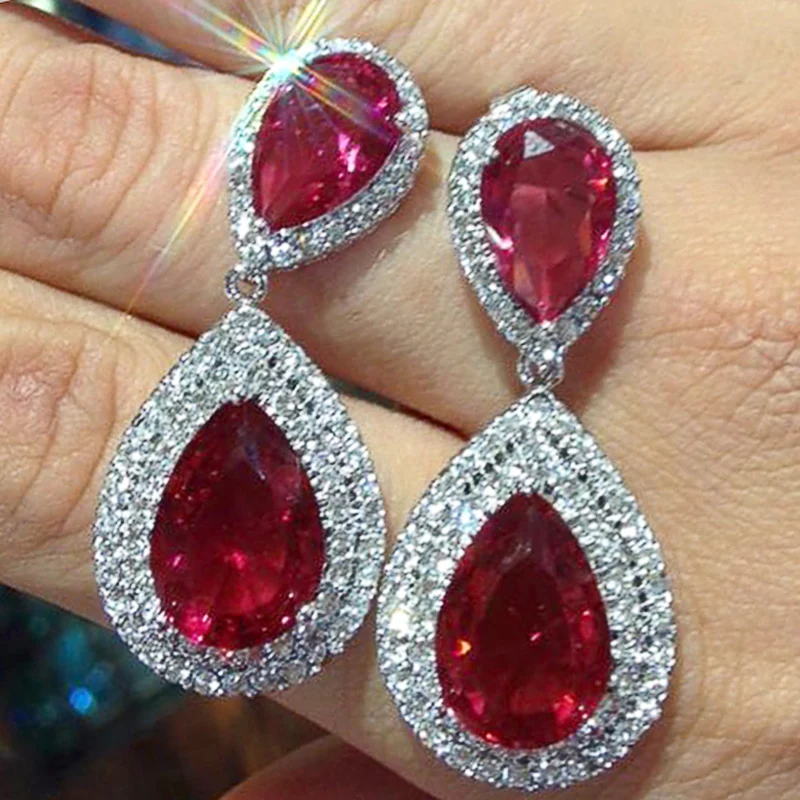 

Round Red Water Drop Earrings for Bride's Wedding, Festive Accessories, High-end Jewelry, Birthday Gifts, and Sparkling Earrings