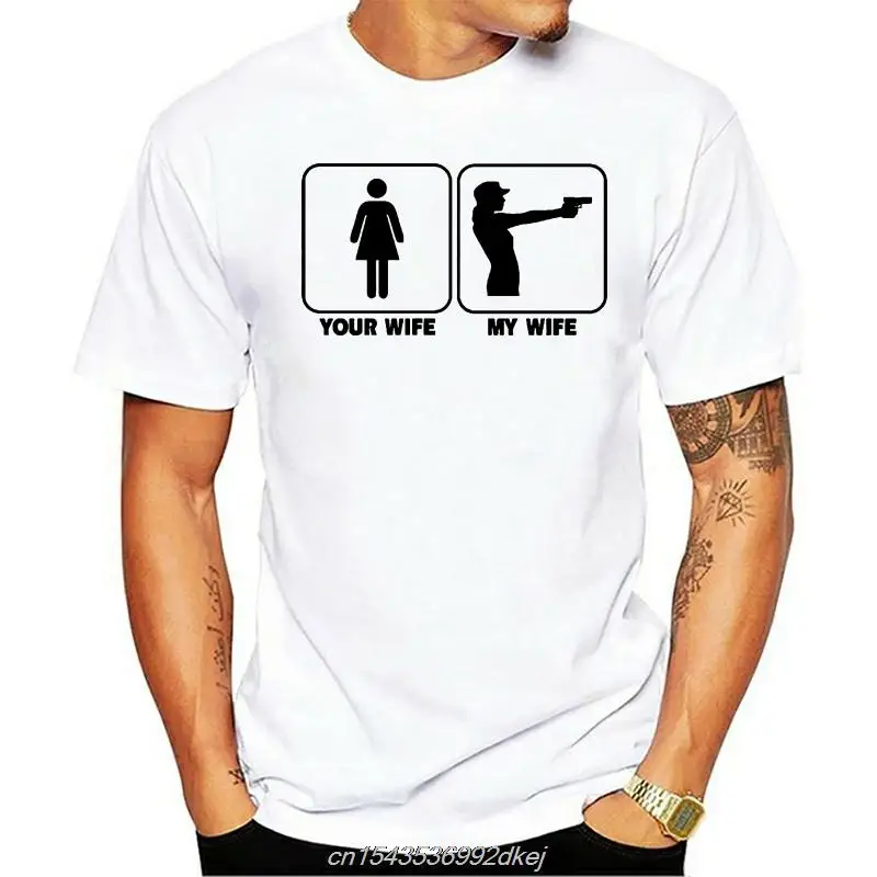 

Футболка Sh Новинка крутая футболка Летняя стильная модная футболка с рисунком вашей жены моей жены шутер с коротким рукавом для мужчин и женщин Повседневная мультяшная футболка