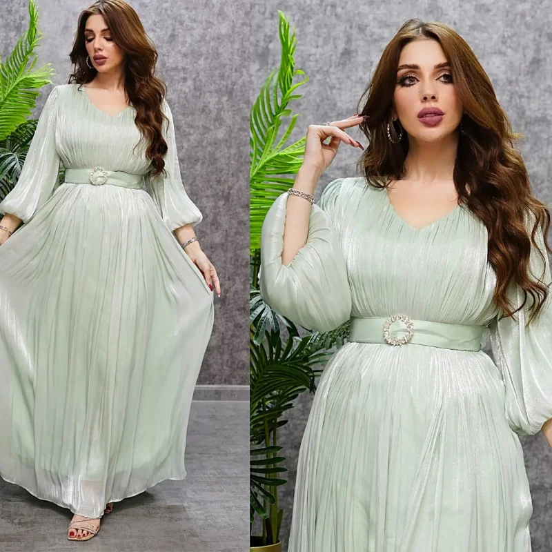 Muslim Fashion Hijab Dubai Abaya Long Dresses With Sashes Islam Clothing African Party Dresses for Women Robe Musulman Djellaba