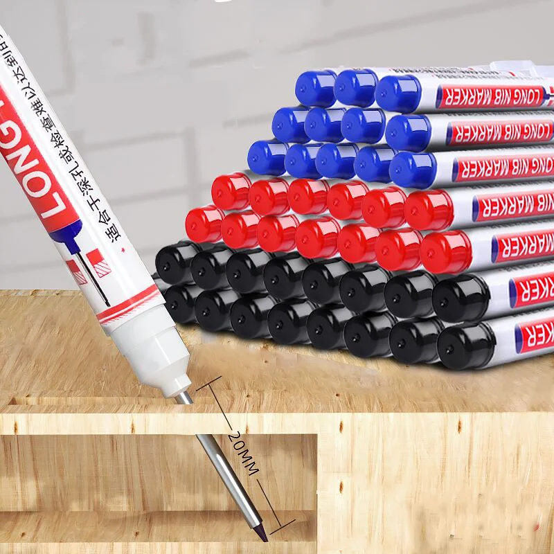 4Pcs/Set Woodworking Marking Pen Nib 20mm Engineering Long Mouth Pen Deep Hole Marking Pen Electrician White Marking Pen