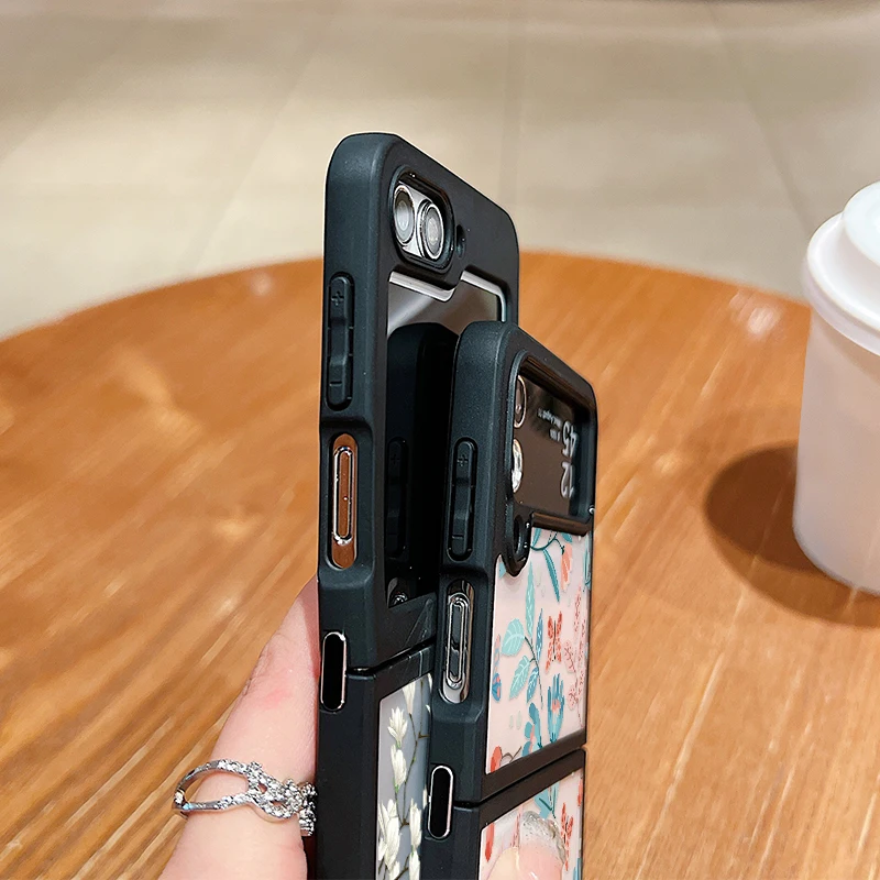 Цветной цветочный складной чехол для Samsung Galaxy Z Flip4 Flip5 Flip6 металлическая пряжка