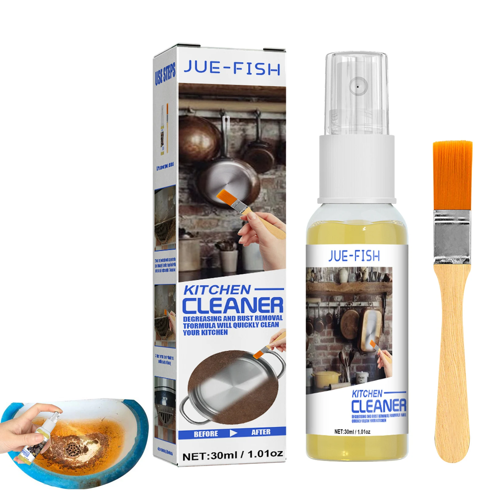 

Kitchen Cleaner Spray 30ML Multipurpose Cleaner For Kitchen All Purpose Kitchen Grease Cleaner For Hoods Pots Grill Sinks