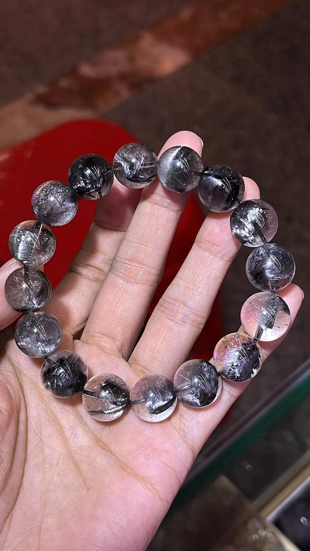 Натуральный черный Платиновый рутилированный кварцевый браслет из брукита 13 8 мм