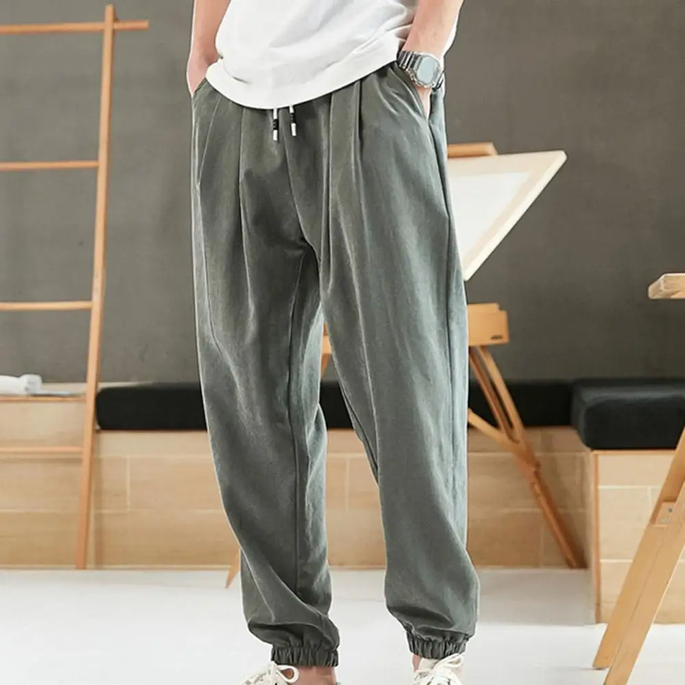 

New Style Men Pants Pure Color Simple Drawstring Casual Spring Trousers