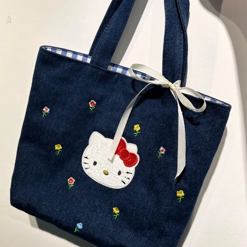 Женская сумка новинка милая Студенческая с вышивкой джинсовая ручная
