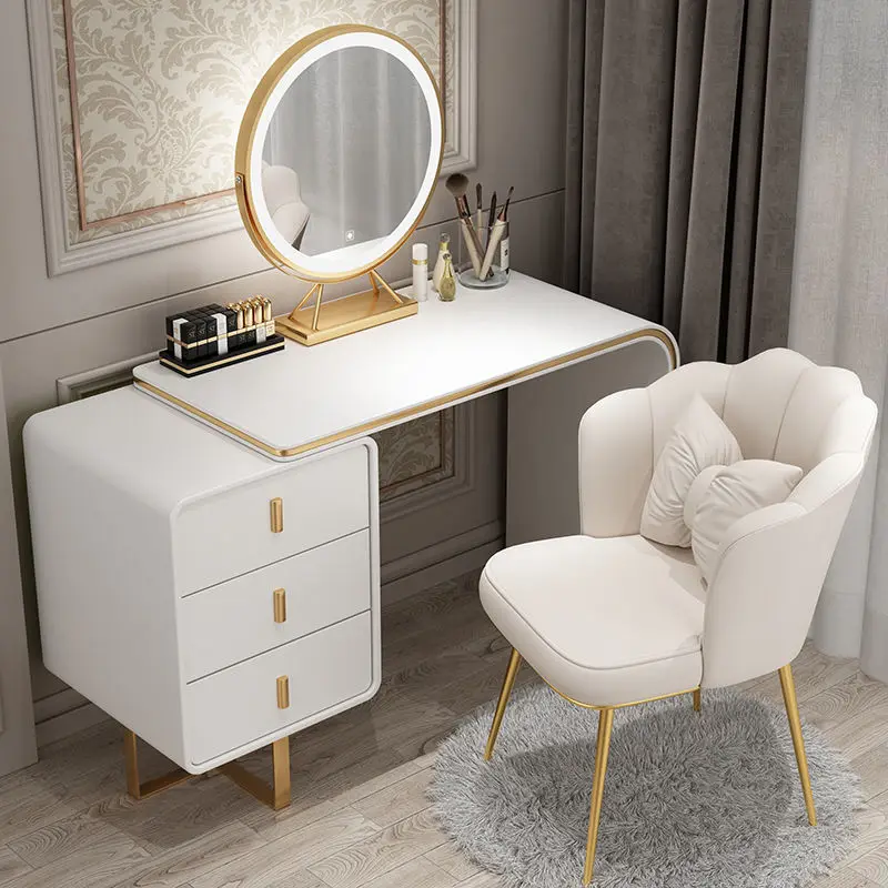 

LED Mirror Vanity Dressing Table Bedroom Furniture Modern Home Dressers Nordic Dressing Cabinet Chair with Mirror Makeup Table
