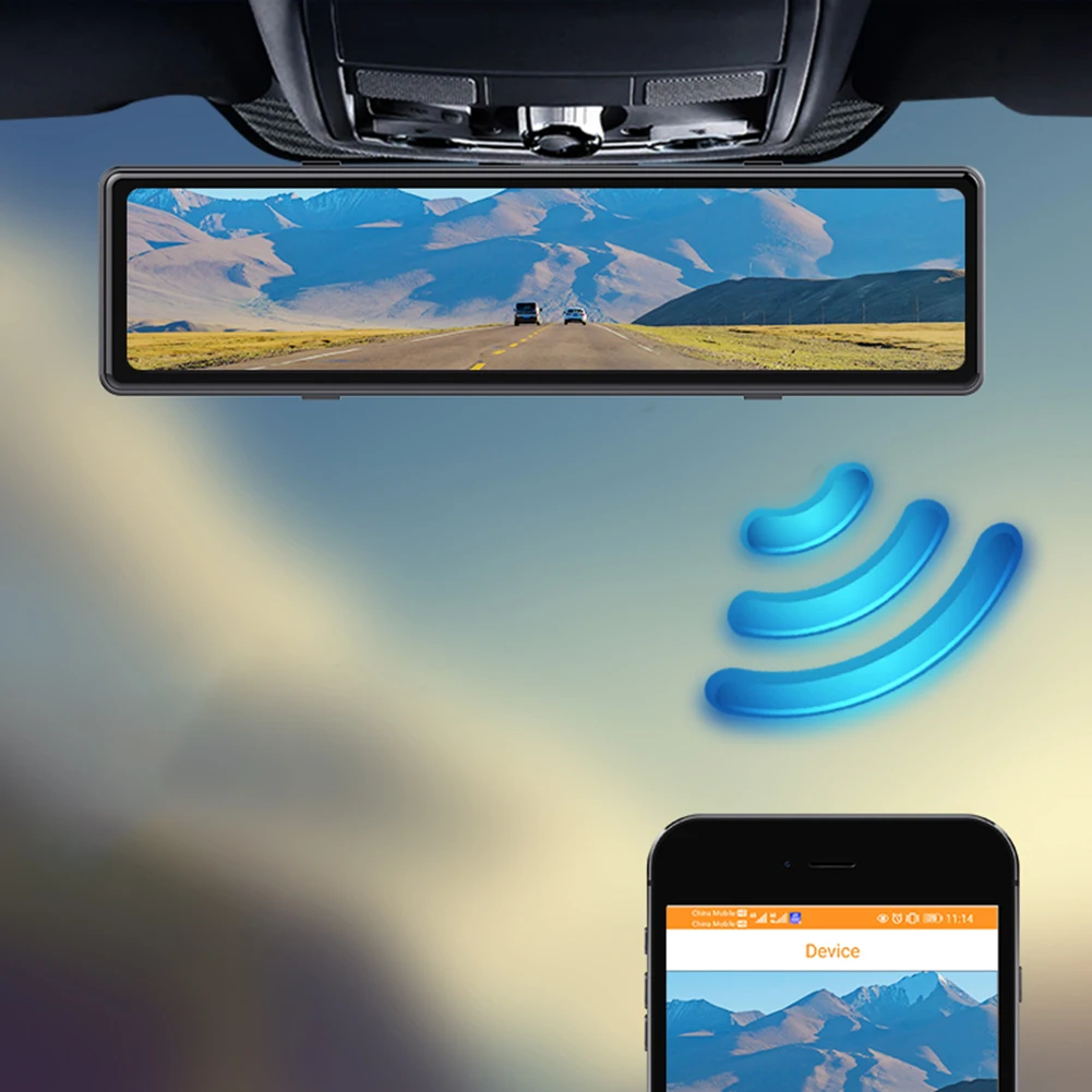 

Car DVR Mirror Video Recorder with Front Rear Right Cameras 12-inch 1080P Touch Screen Dashcam 24-hour Parking Monitoring