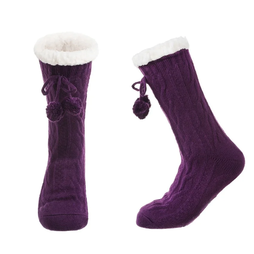 Thermal Fuzzy Sock Womens Winter Warm Comfy Sleeping Soft Female Plush Non Slip Grip Silicone Fur Ball Short Slippers Floor Sock