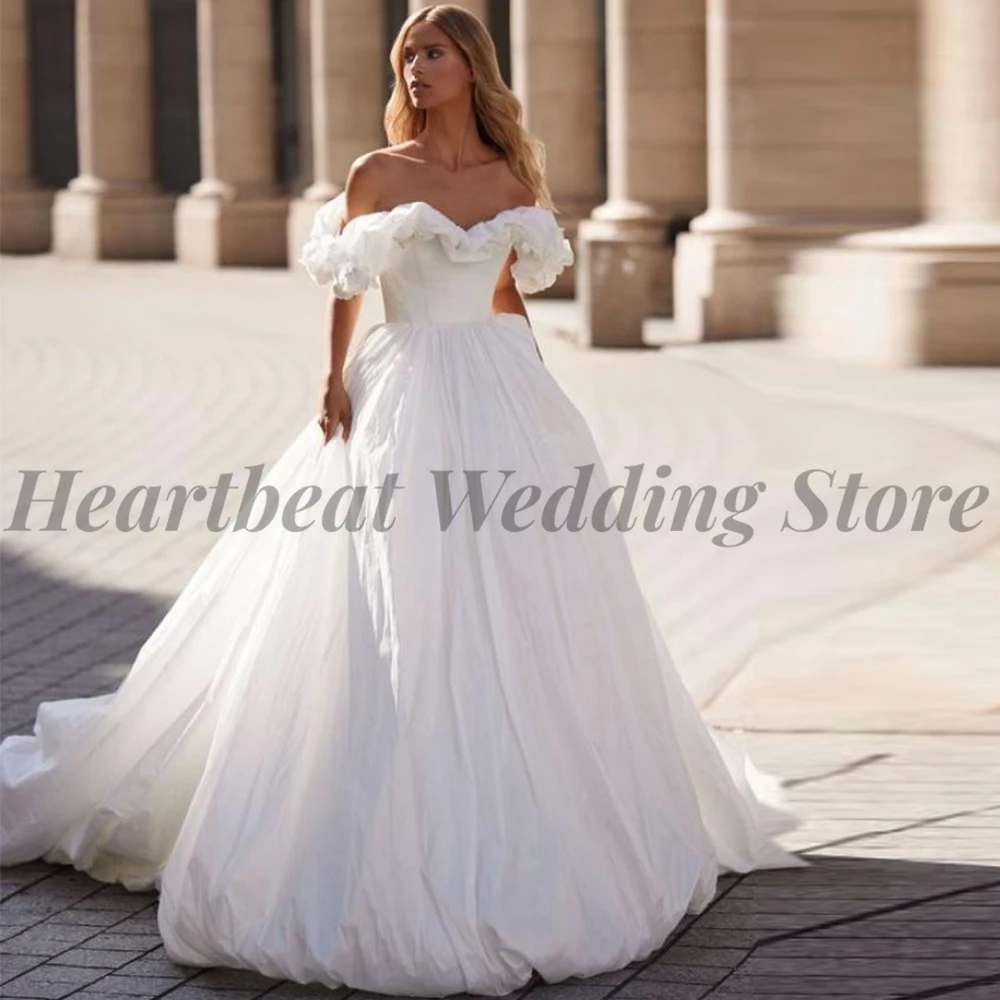 

2023 Simple A-Line Wedding Dress Brides with Ruffles Court Train Off-The-Shoulder Strapless Backless High Quality Bridal Gowns