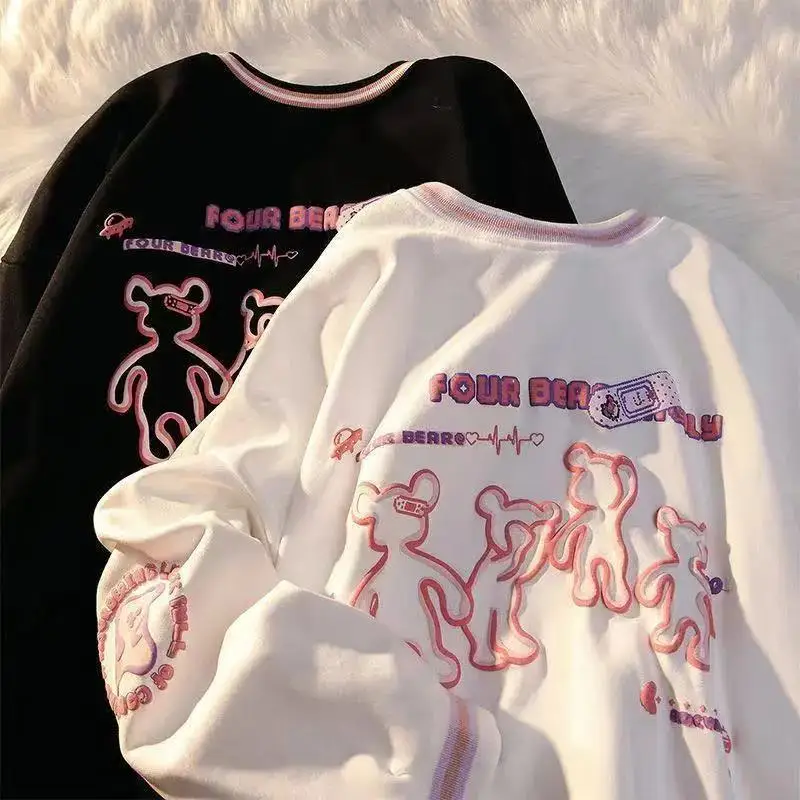 

ZITY Thin Sweater Women Spring And Autumn Foam Bear Print Pullover Sweater Gentle Wear Cute Causal Women Long Sleeve Top