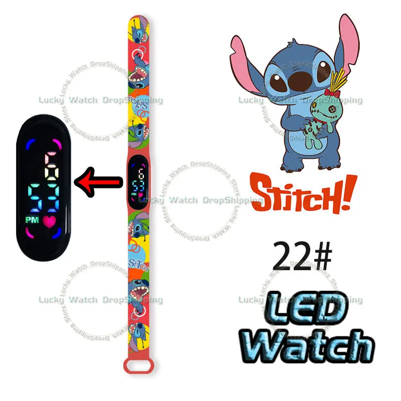 Stitch New Style Kid Cute Watches Cartoon Action Figure Anime LED Touch Waterproof Electronic Kids Sports Watch Birthday Gift