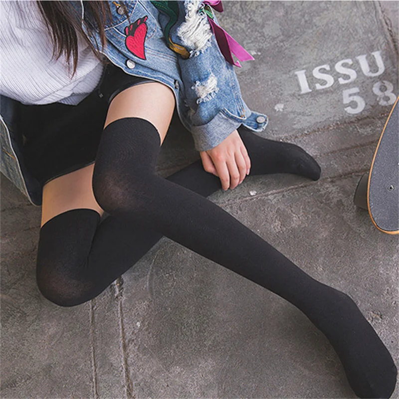 

Fashion Stockings Ladies Girls Solid Color Thigh High Stockings Harajuku Winter Thigh High Socks Autumn Women Cotton Long Socks