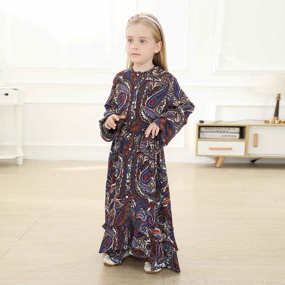 2022 Muslim dress Eid Mubarak Girls Kaftan Abaya Dubai Turkey Hijab Muslim Dress Islam Clothing Abayas For Kids Robe