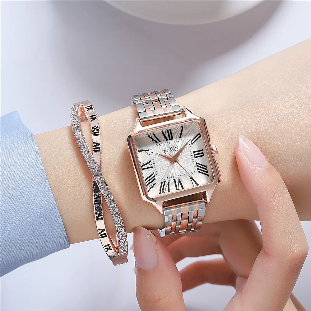 Women's Fashion Roman Design Square Watches Room Gold Alloy Strap Luxury Ladies Quartz Wristwatches Qualities Female Clock