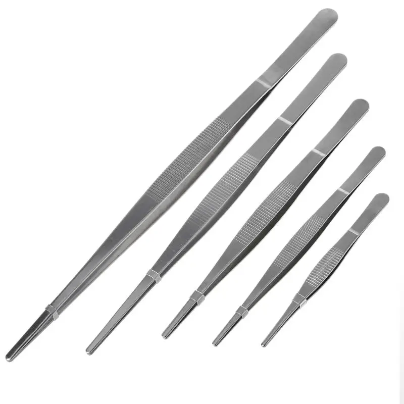 Toothed Tweezers Barbecue Stainless Steel Long Food Tongs Straight Home Tweezer Garden Kitchen BBQ Tool 5 Sizes