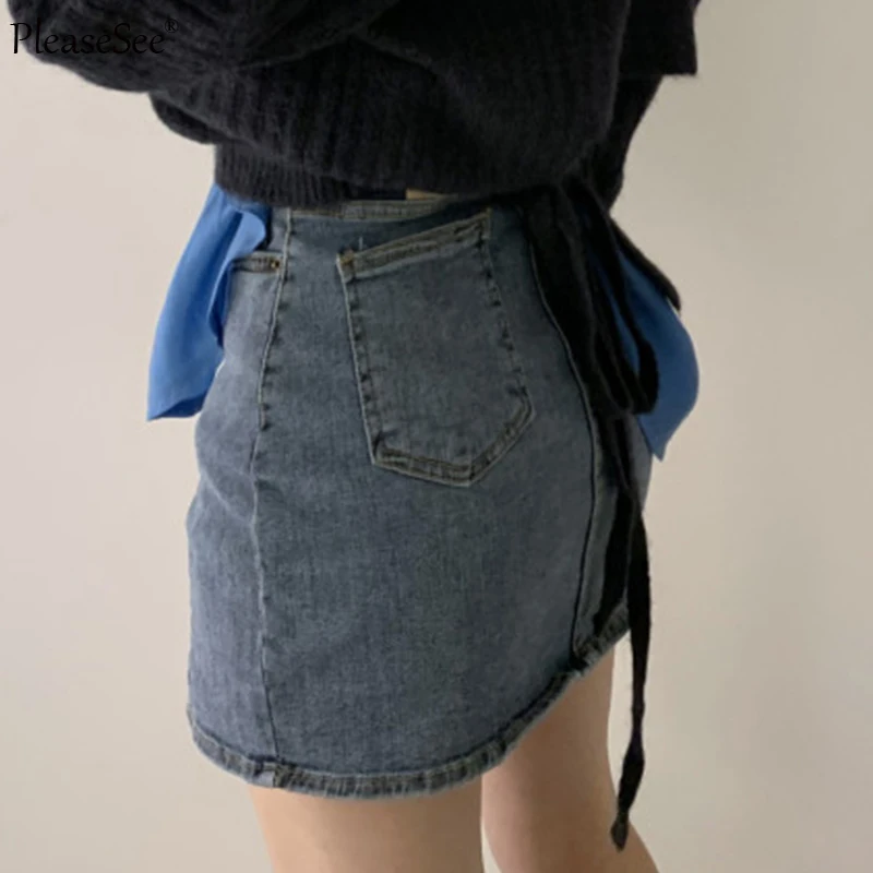Мини-юбка женская джинсовая в Корейском стиле модная уличная одежда пикантная