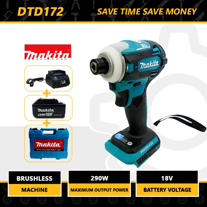 

Makita Cordless Impact Driver DTD172 18V LXT BL Brushless Motor Electric Drill Wood/Bolt/T-Mode 180 N·M Rechargeable Power Tools