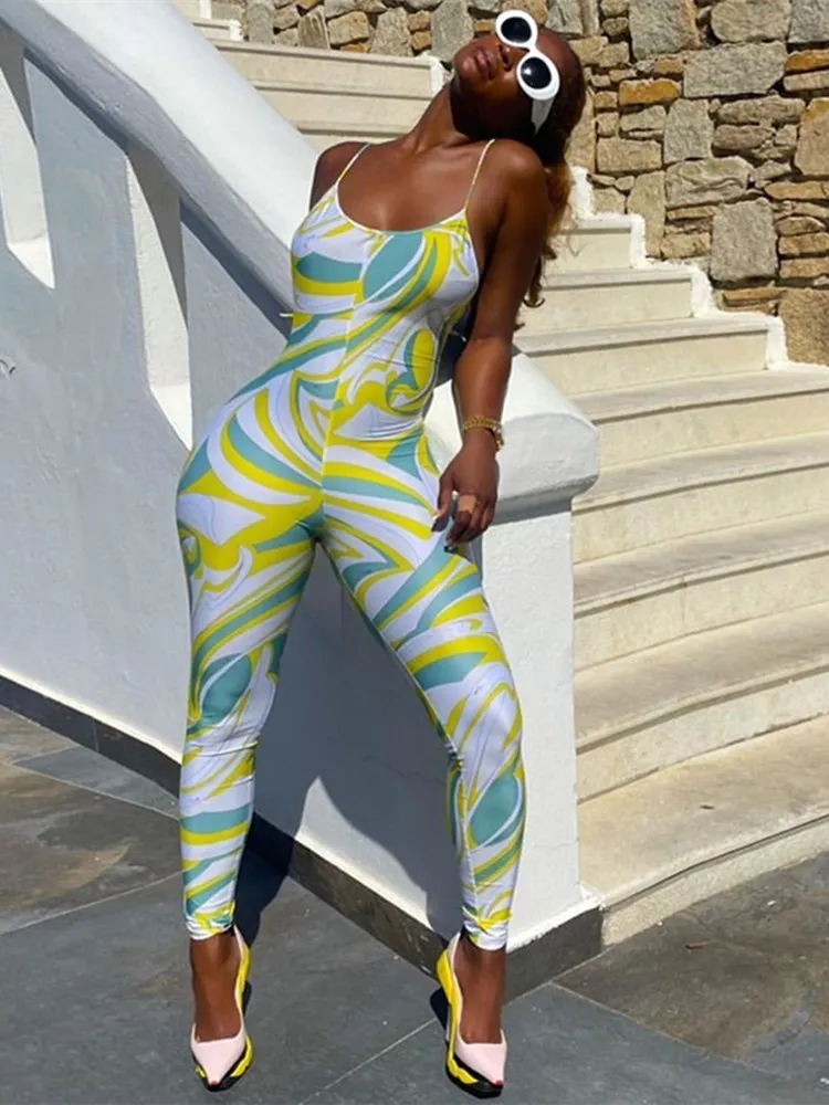 

WJFZQM Streetwear Print Jumpsuit Women Backless Cami Rompers Womens Jumpsuit One Piece Outfits Bodycon Jumpsuits 2022 Summer