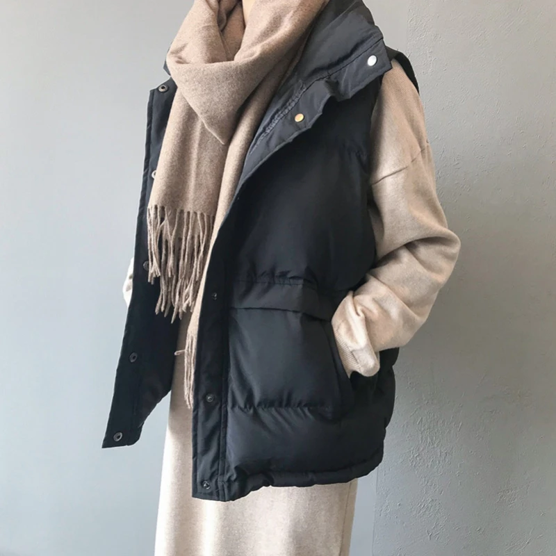 

Winter Warm Thicken Down Cotton Sleeveless Jackets Women's Fashion Vest Coats Elegant Female Waistcoat Korean Style Outerwear