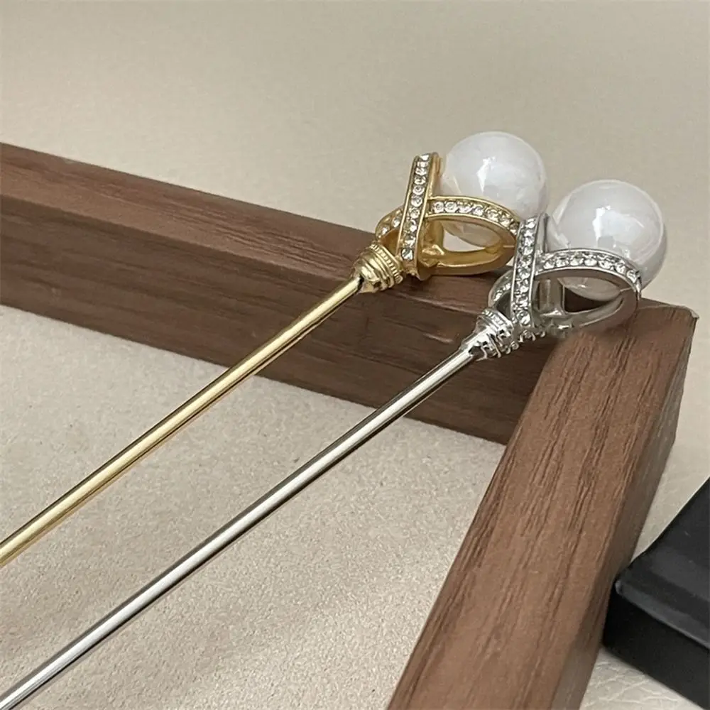 

Silver Pearl Hairpin Exquisite Chinese Style Gold Rhinestone Hair Stick Hair Fork Hair Sticks for Buns Girl Hair Accessories