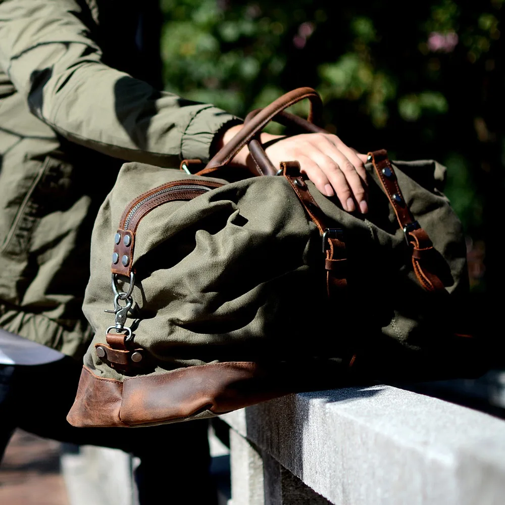 

Will Capacity Man Portable Travelling Bag European Waterproof Wax Oil Canvas Messenger Luggage Package Crazy Horse Cowhide