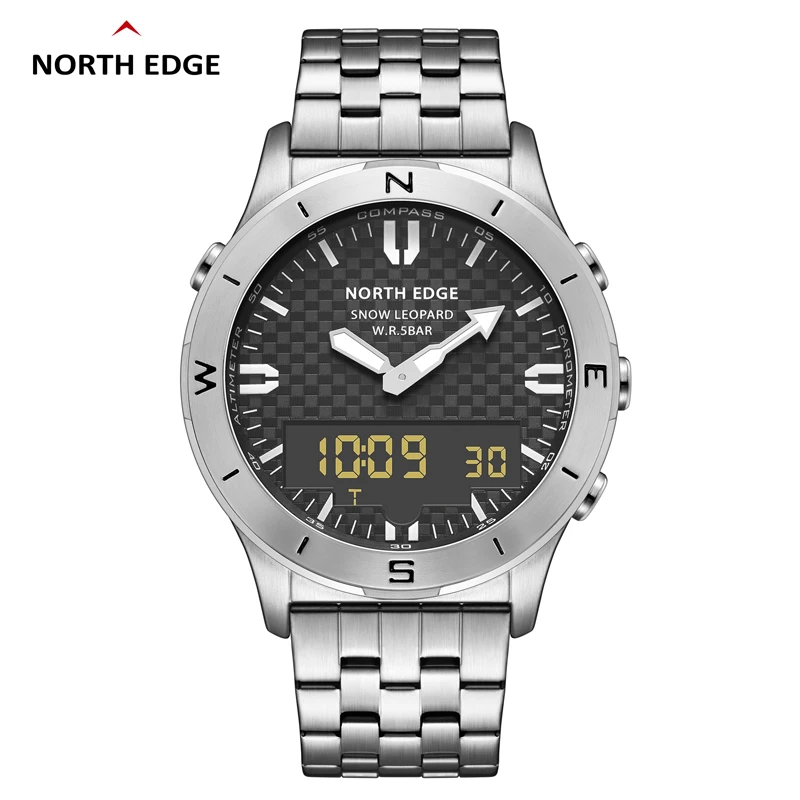 

NORTH EDGE Men's Digital Sport Watch For Men Steel Band Waterproof 50M Altimeter Barometer Compass Military Wristwatch Relogio