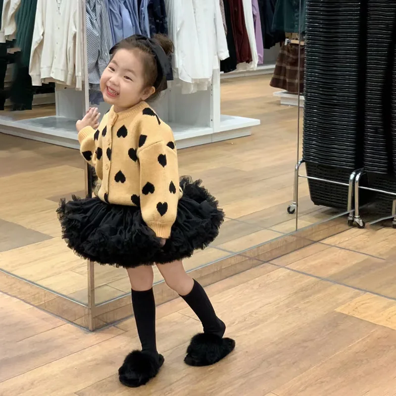 

Girl Set Loose Korean Style Love Knitted Cardigan Coat Casual Long Pullover Girls Fashion Ball Gown 2ps Kids Long Sleeve Clothes