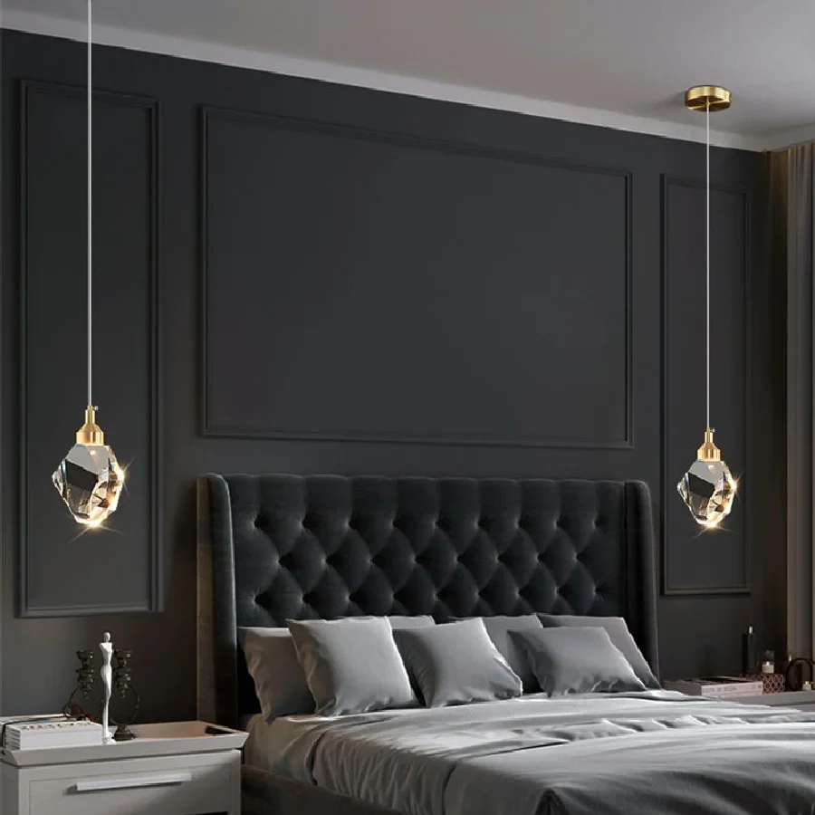 

Light luxury minimalist bedroom bedside crystal glass chandelier modern restaurant bar personality single head small chandelier