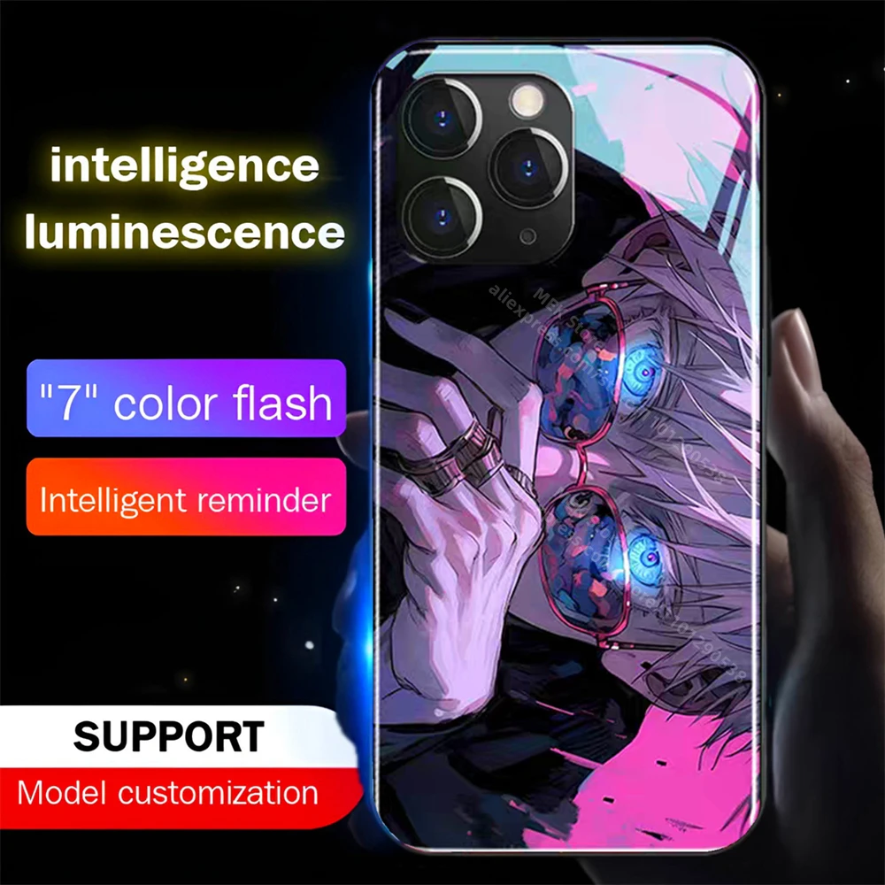 Фото Популярный чехол для телефона из закаленного стекла с подсветкой Smart LED, с изображением японского аниме, для Samsung S25 S24 S23 S22 S21 S20 FE Plus Ultra №2