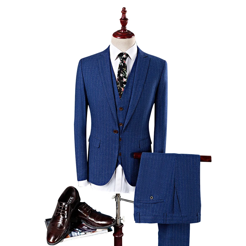 

[Jacket+Pants+Vest] Men's Stripe Suit Set Halloween Costume Elegant Men Wedding Suit Groom Peaky Blinders Cosplay Party Dresses