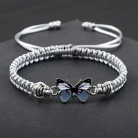 handmade braided gray butterfly pendant bracelet women men charm adjustable friendship couples bracelets fashion jewelry pulsera