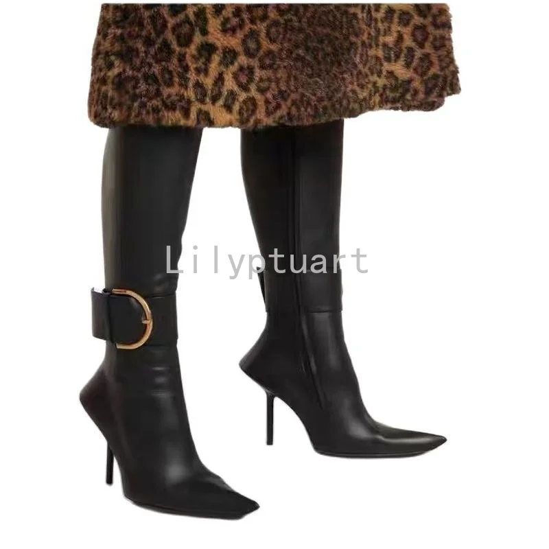 New Women's Shoes Sexy Stiletto Heels Pointed Zipper Dress Party Party Luxury Ladies Shoes Knee High Boots Size 43 Women Shoes