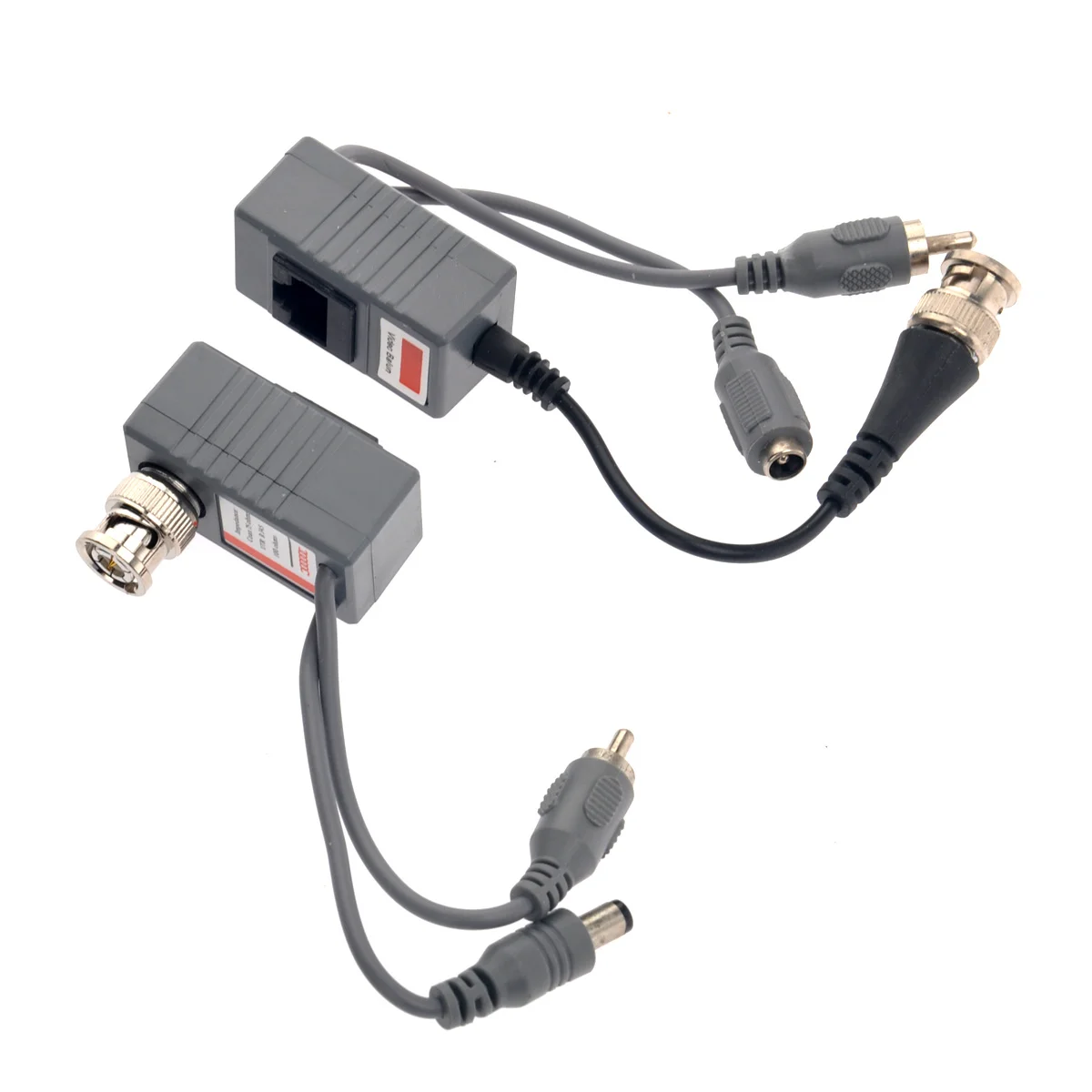 

A Pair of CCTV Camera BNC Coaxial CAT5 Video Balun Transceivers with Video /Audio /Power Connectors (Grey)
