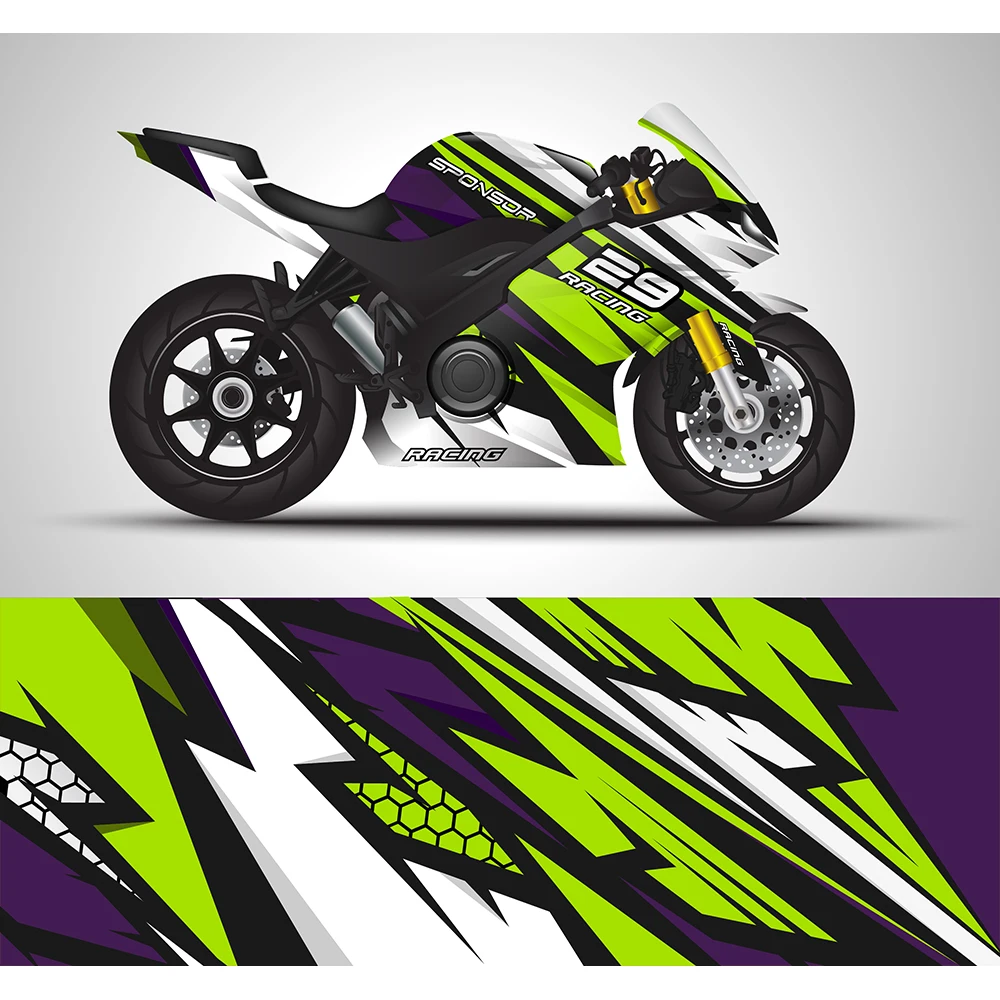 Зеленые фиолетовые полосы полноразмерные гоночные графические наклейки