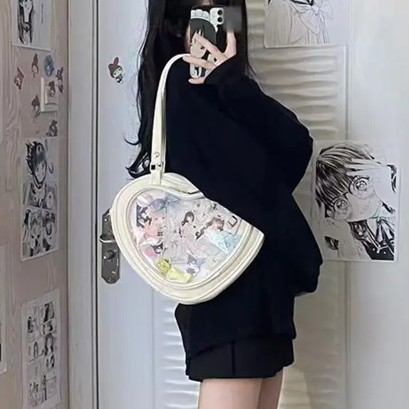 

Оригинальная Милая прозрачная Наплечная Сумка в форме сердца, сумка из искусственной кожи, японская сумка-мессенджер, повседневная универс...