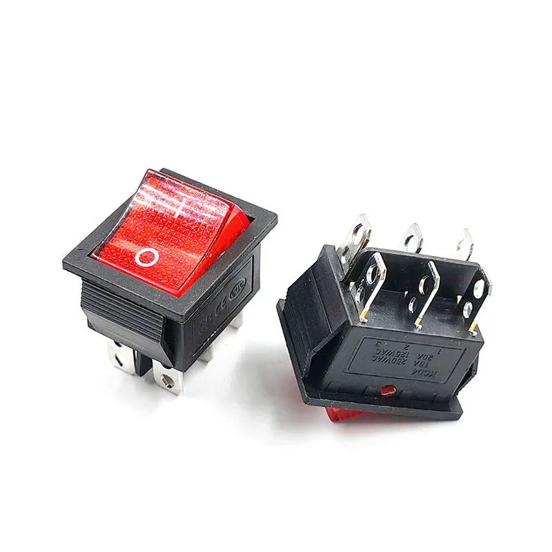 KCD4 Красный кулисный переключатель 250 В 16 А 6-контактный электрический выключатель