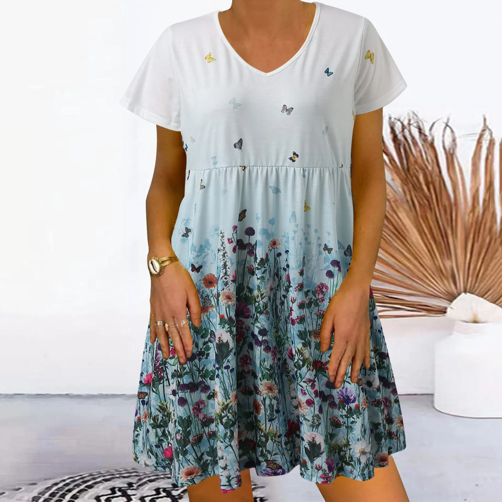 

Женское свободное платье в полоску, Повседневное платье с коротким рукавом, V-образным вырезом и принтом, свободное платье для отдыха