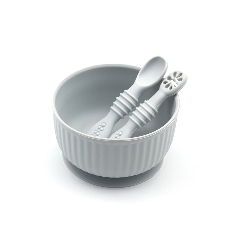 

3 Pcs Baby Silicone Suction Bowl Spoon Fork Learning Training Feeding Set Utensil Dishes Tableware for Newborn Toddlers Infants
