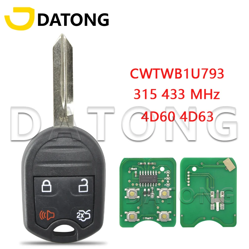 

Автомобильный Дистанционный ключ Datong World для Ford Edge, экспедиция, Mustang, Ranger, Explorer, Windstar 315/433 МГц, 4D60/4D63 чип, автомобильный смарт-ключ