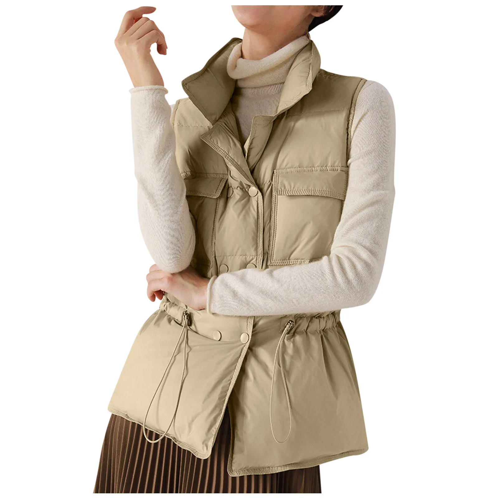 

Women Pocket Vest Coat Short Jacket Winter Sleeveles Coat Jackets Down Cotton Long Fashion Coated Thickened for Women Harajuku