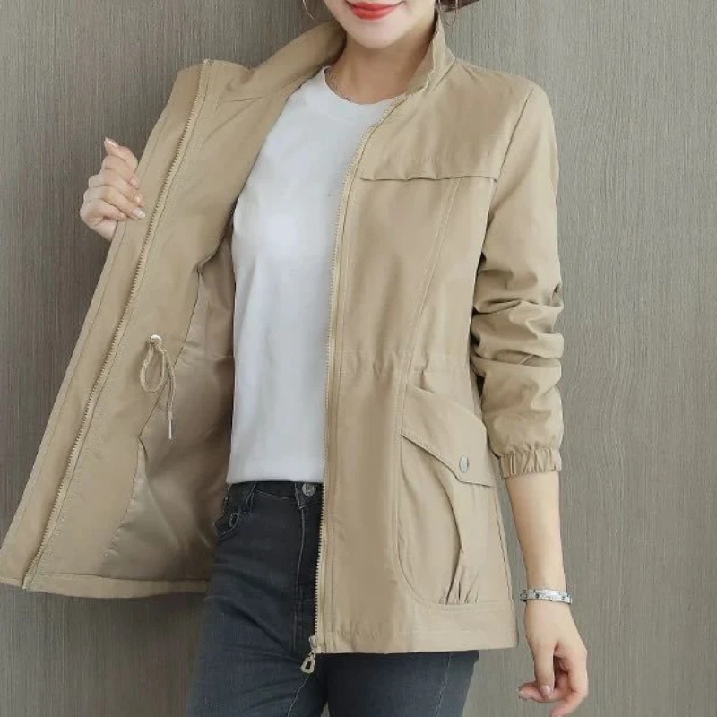 

2023 Autumn Winter Women's Coat Slim Solid Color Zipper Stand Collar Coat Tops Fashion Elegant Long Sleeve Cardigan Jacket Women