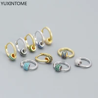 925 sterling silver ear needle round bead drop hoop earrings colorful gold silver earrings for women fashion simple jewelry gift