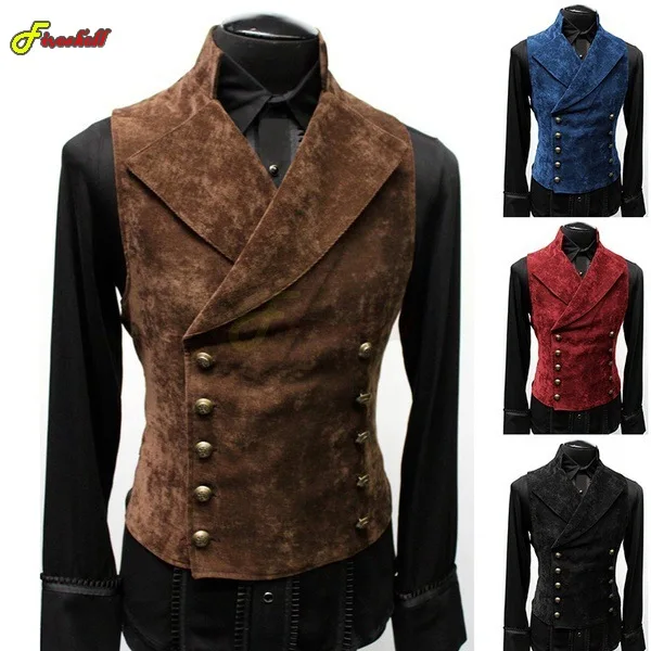 

Mens Medieval Double Breasted Velvet Dress Vest Gothic Steampunk Prom Stage Waistcoat Halloween Cosplay Costume Vest Jacket